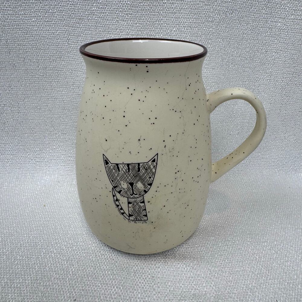 Creative Cat Cartoon Kitten Speckled Ceramic with brown rim Mug